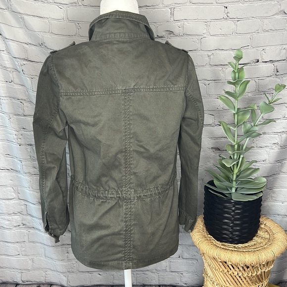 Sky and Sparrow military utility hidden zip army green pocket collar jacket XS - Picture 3 of 10
